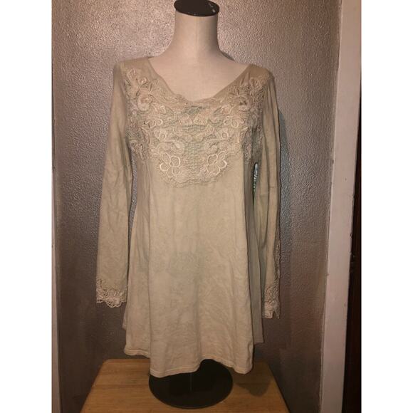 Soft Surroundings Natural Lilou Scandi Lace Hand Embroidered 100% Cotton Top XS - Picture 1 of 9